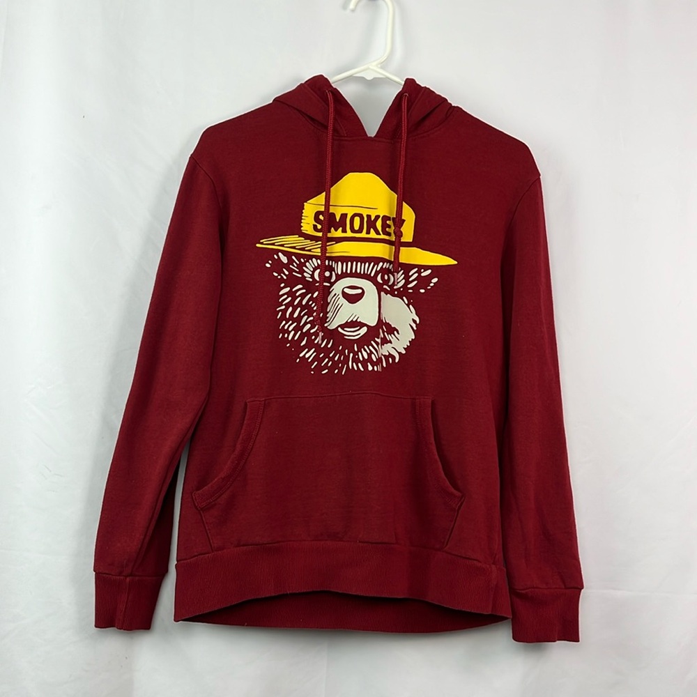 Smokey the bear maroon hooded sweatshirt small